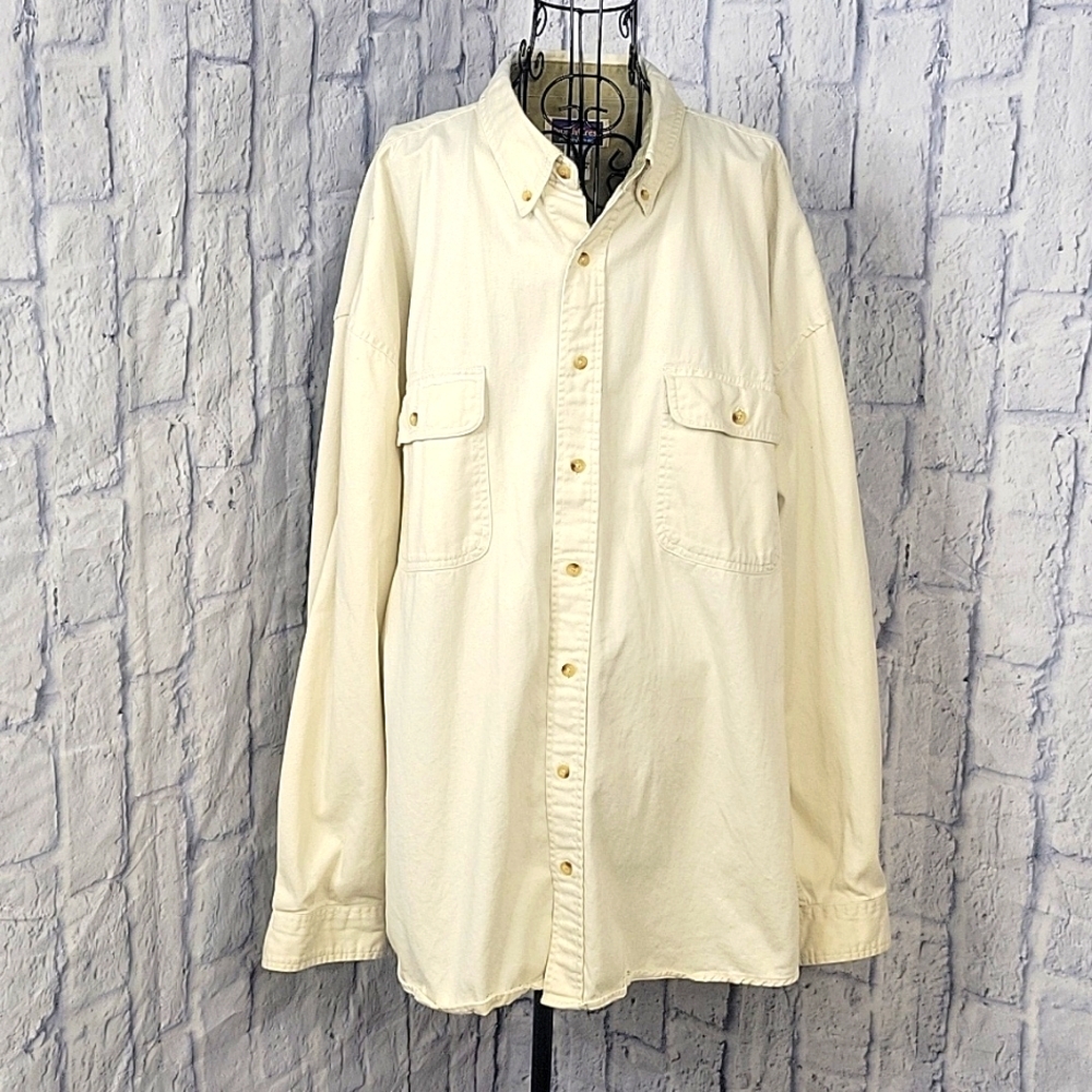 NORTHCREST‎ Cream Men's Button Down Heavyweight Shirt XXL
